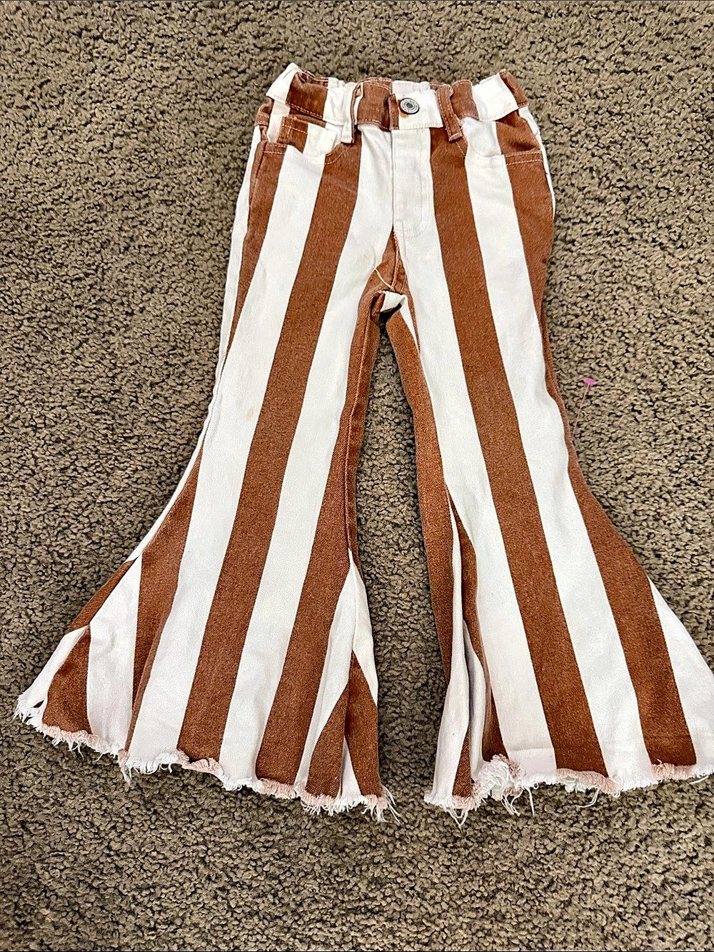 Striped Flare Pants in Brown & White
